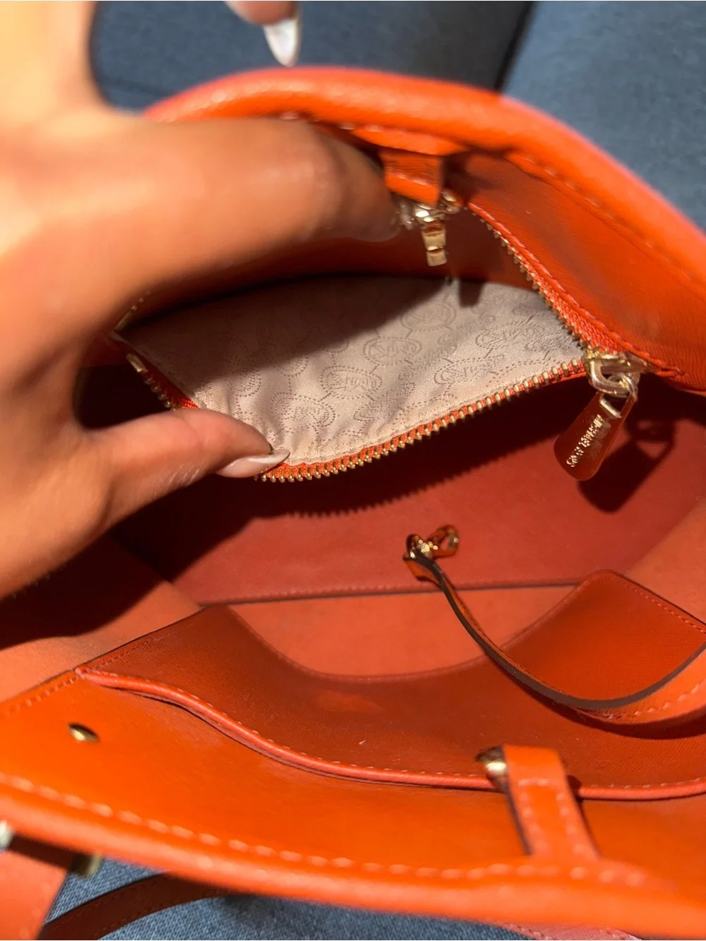 Michael Kors Orange Leather Tote with Gold MK Charm